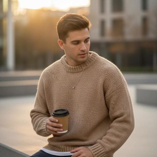 Pure Wool Cotton Sweater: Lightweight Casual Menswear Men