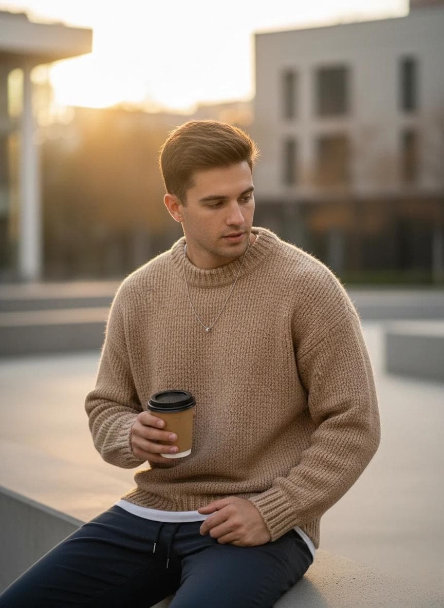 Pure Wool Cotton Sweater: Lightweight Casual Menswear Men