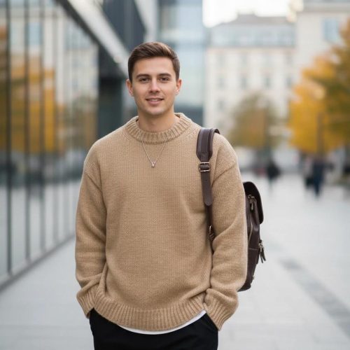 Pure Wool Cotton Sweater: Lightweight Casual Menswear Men