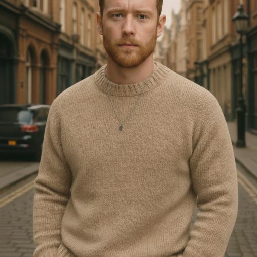 Men's Polyester Knit Crew Neck Sweater Casual Solid