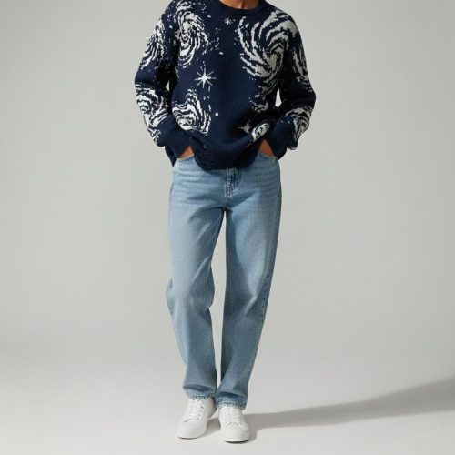 Galaxy Knit Sweater For Men Ripped Hem Pullover