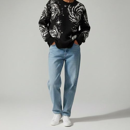 Galaxy Knit Sweater For Men Ripped Hem Pullover