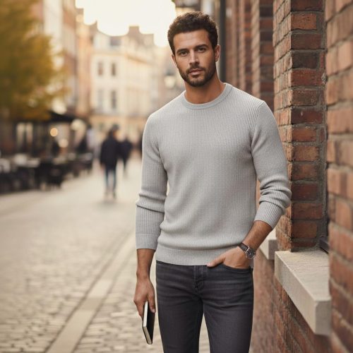 Men's Crew Neck Sweater : Mens Casual Solid