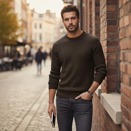 Men's Crew Neck Sweater : Mens Casual Solid